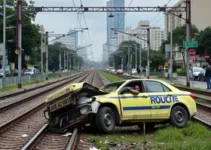 carro invade trilhos de trem