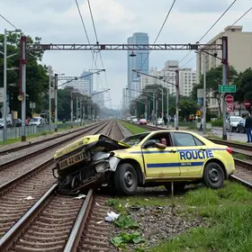 carro invade trilhos de trem