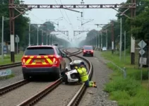 carro invade trilhos