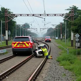 carro invade trilhos